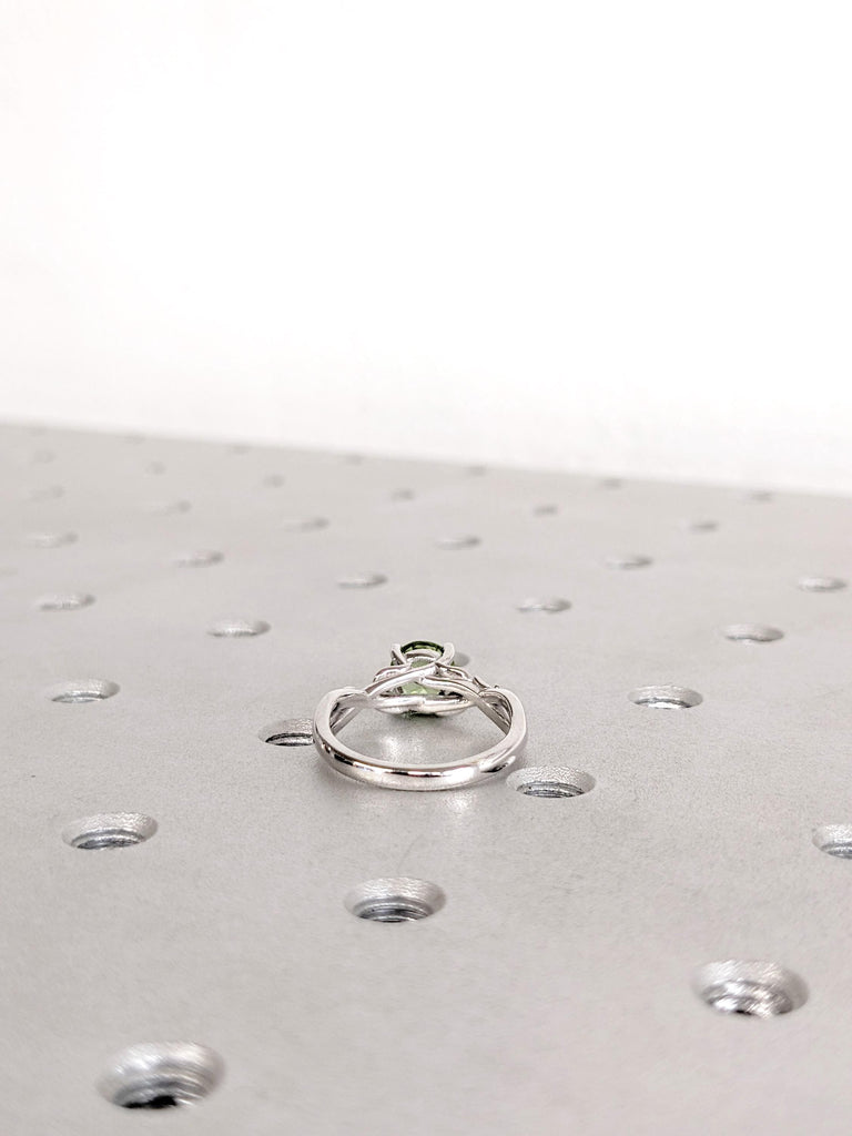 Peridot Engagement Ring, 14K/18K White Gold, Women's Leaf Peridot Ring, August Birthstone, Green Peridot Gemstone Ring, Promise Ring For Her