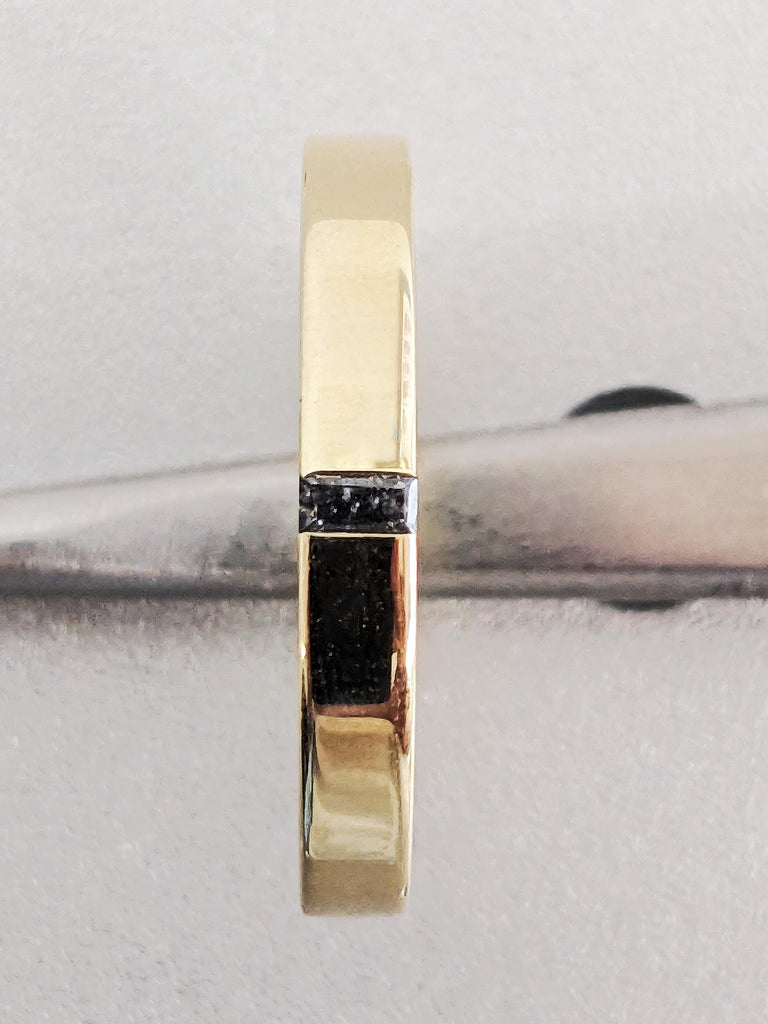 Personalized Women's Wedding Band, Dainty Baguette Cut Salt and Pepper Diamond Ring, 3mm Solid Gold Band