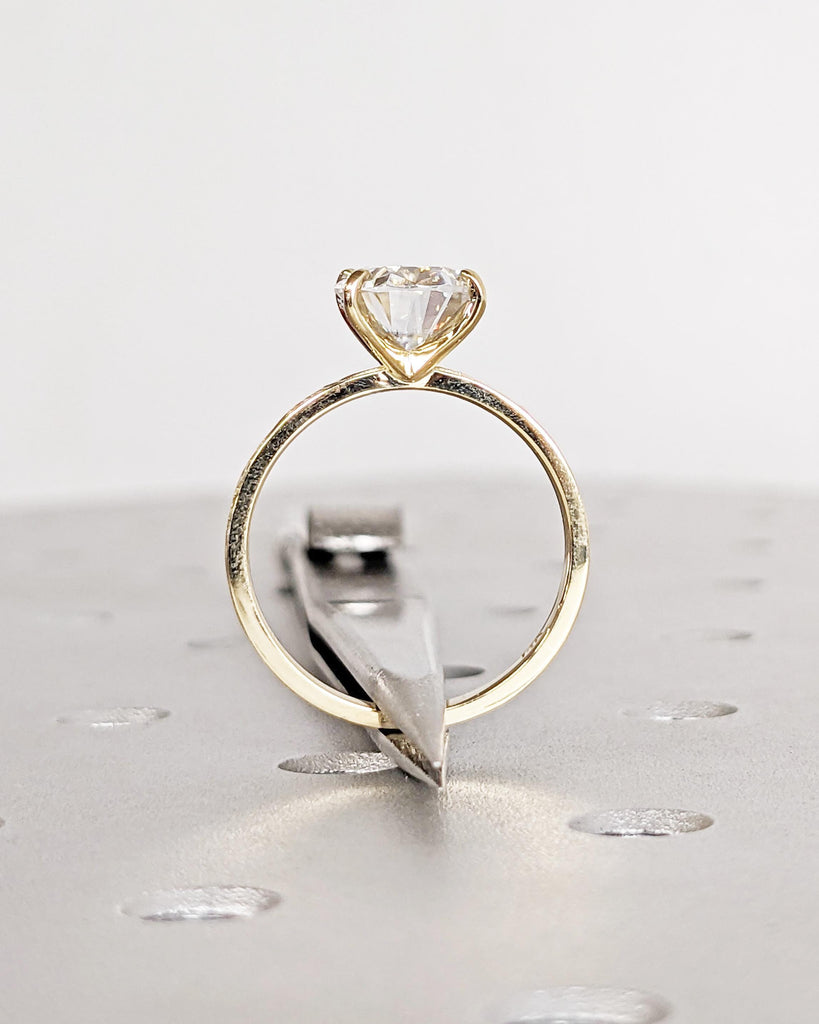 Oval Moissanite Solitaire Promise Ring | Vintage Inspired 14K 18K Yellow Gold Band for Her | Filigree Scrollwork Pattern Women Wedding Band