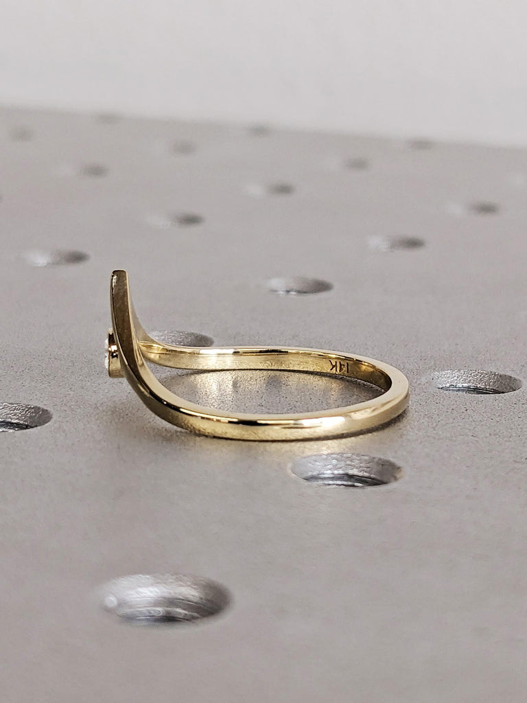 V Shaped Diamond Matching Ring, 14K Solid Yellow Gold Chevron Ring, Bridal Matching Wedding Band, Women's Stacking Ring, Anniversary Gift