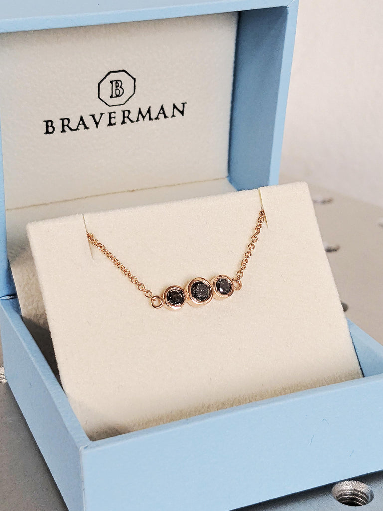 Rose Gold Salt and Pepper Bracelet, Black Round Cut Diamond Bezel Wrist Chain, Galaxy Inspired Jewelry