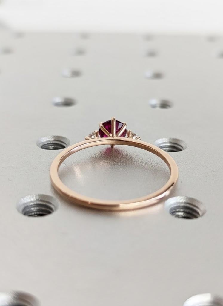 Round Ruby Engagement Ring, 14K Gold Ring, Rose Gold Band, Prong Set Side Diamond, July Birthstone Ring, Lab Ruby Bridal Jewelry For Woman