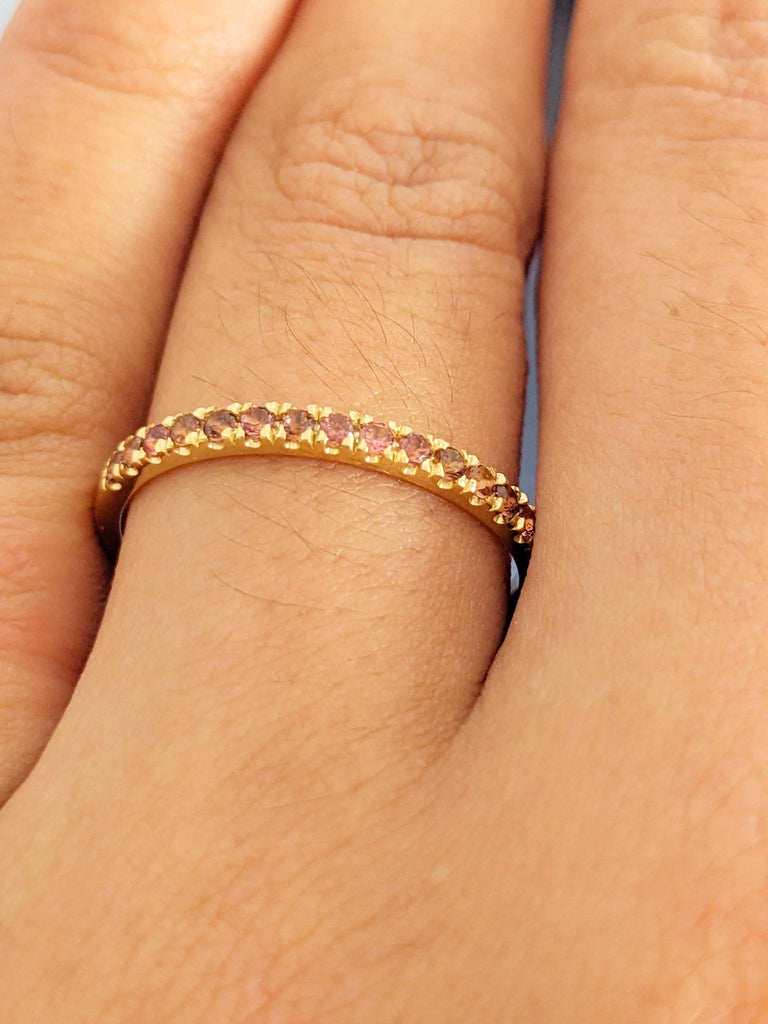 Pink Tourmaline Ring, 18K Yellow Gold Wedding Band, October Birthstone Ring, Gold Matching Ring, Dainty Ring, Personalized Ring, Womens Ring