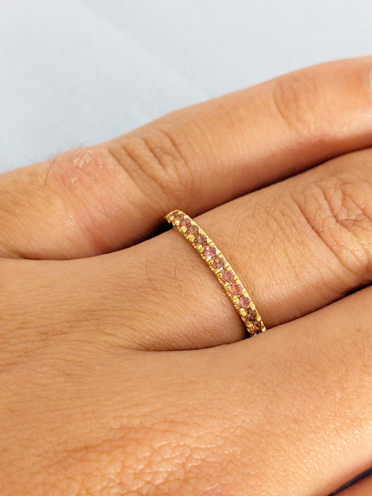 Pink Tourmaline Ring, 18K Yellow Gold Wedding Band, October Birthstone Ring, Gold Matching Ring, Dainty Ring, Personalized Ring, Womens Ring