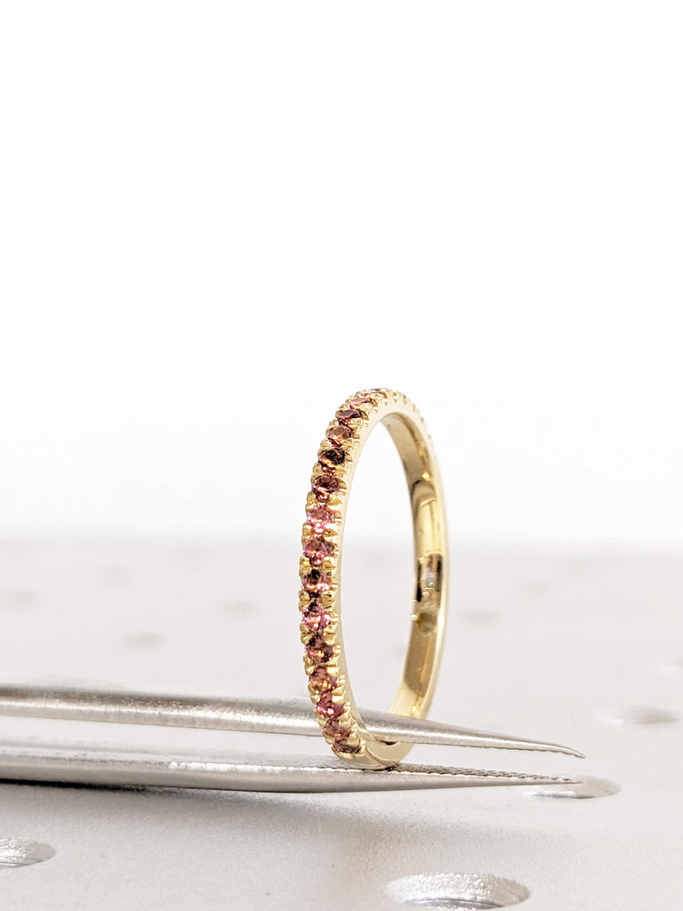 Pink Tourmaline Ring, 18K Yellow Gold Wedding Band, October Birthstone Ring, Gold Matching Ring, Dainty Ring, Personalized Ring, Womens Ring