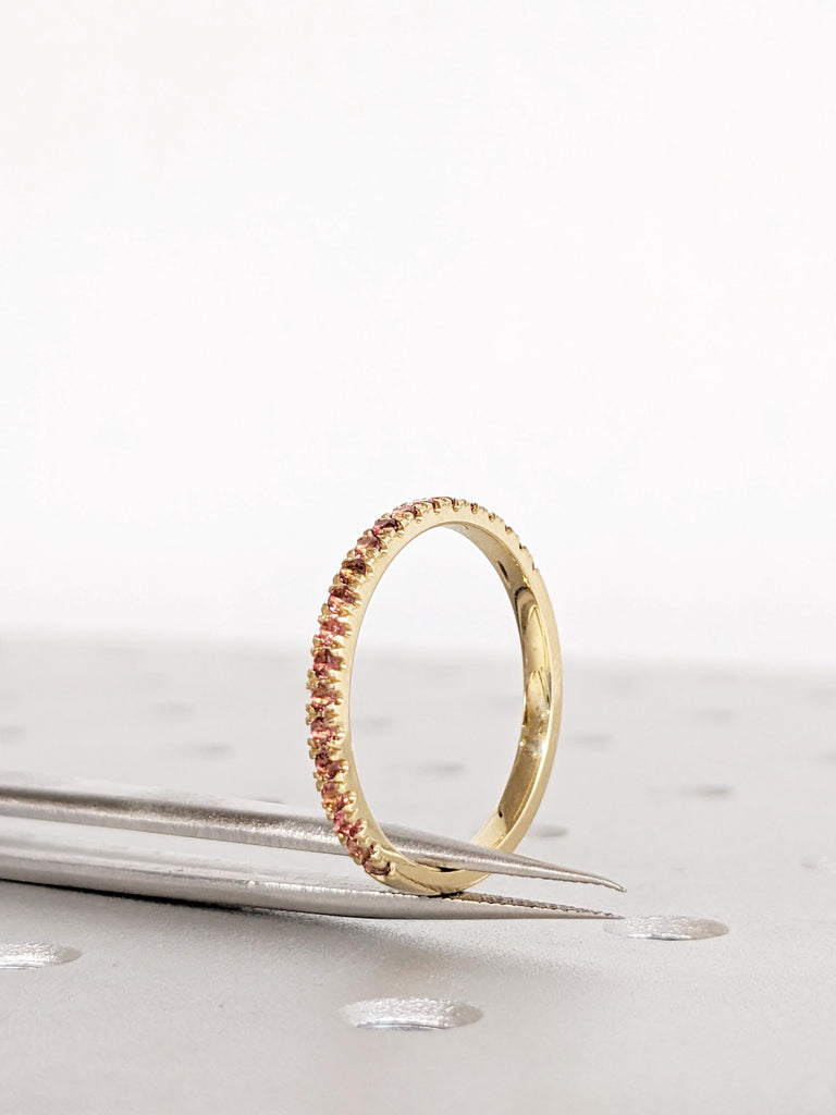 Pink Tourmaline Ring, 18K Yellow Gold Wedding Band, October Birthstone Ring, Gold Matching Ring, Dainty Ring, Personalized Ring, Womens Ring