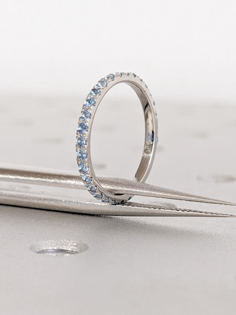 Aquamarine Wedding Band, Dainty 14K Gold / 18K Gold/ Platinum Matching Ring, March Birthstone Jewelry image #5