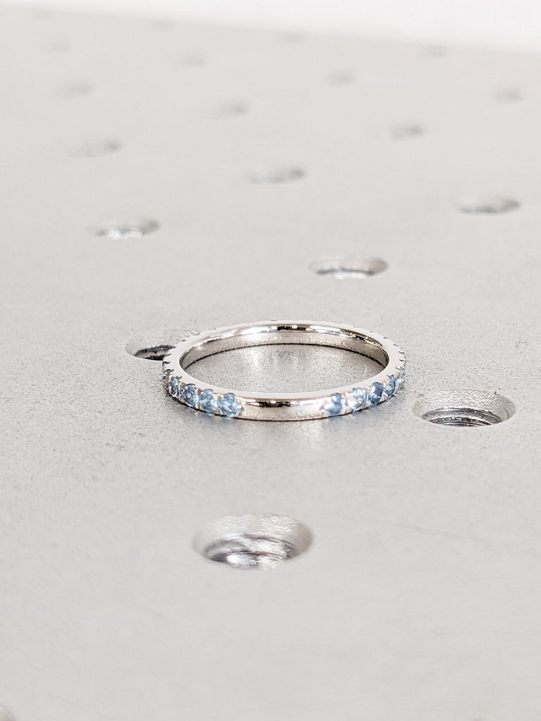 Aquamarine Wedding Band, Dainty 14K Gold / 18K Gold/ Platinum Matching Ring, March Birthstone Jewelry image #10