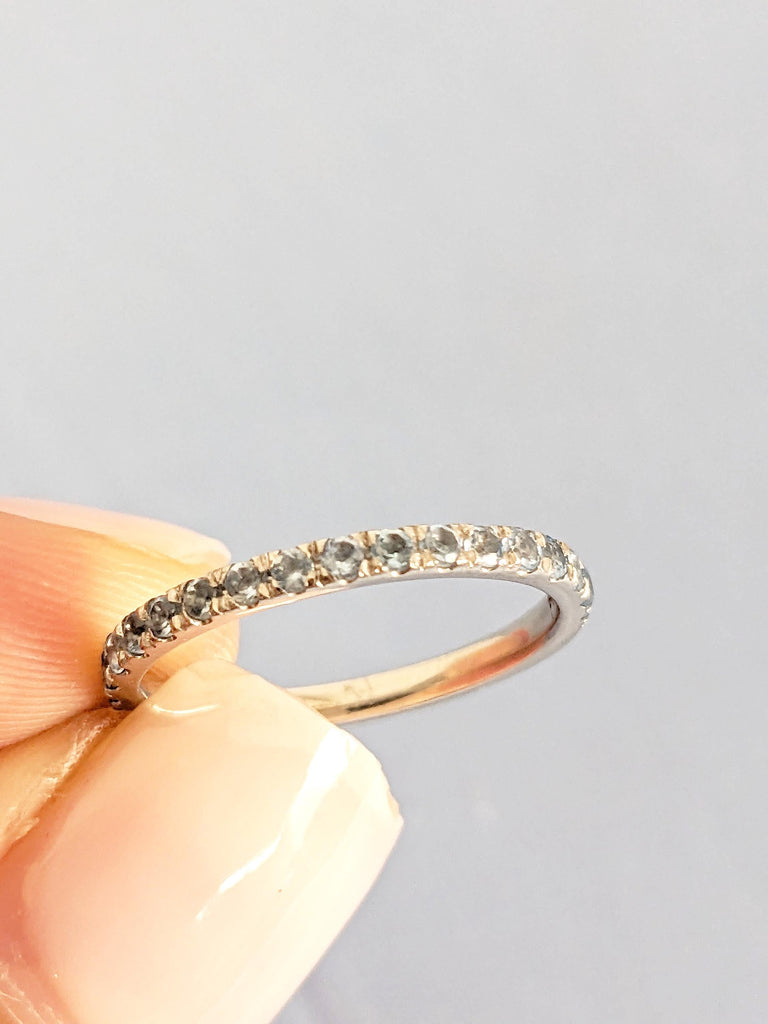 Aquamarine Pave Band in Platinum / 14K / 18K Gold, Dainty Aquamarine Ring, Unique Wedding Bands, Vintage Matching Rings, Aquamarine Jewelry