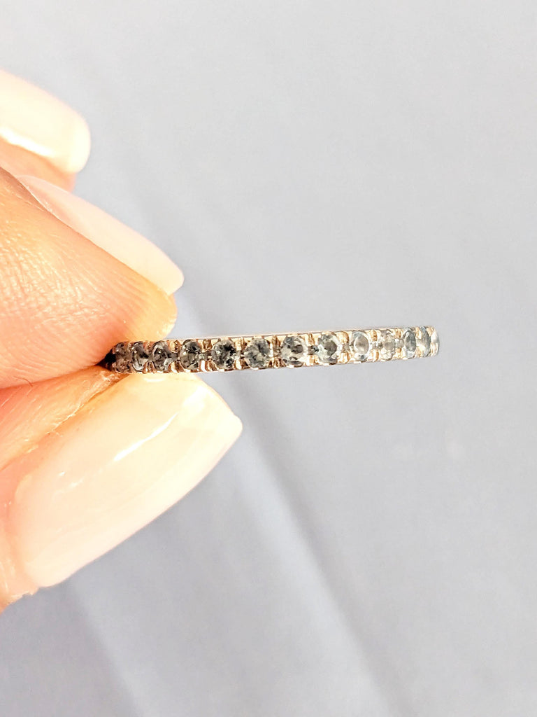 Aquamarine Pave Band in Platinum / 14K / 18K Gold, Dainty Aquamarine Ring, Unique Wedding Bands, Vintage Matching Rings, Aquamarine Jewelry