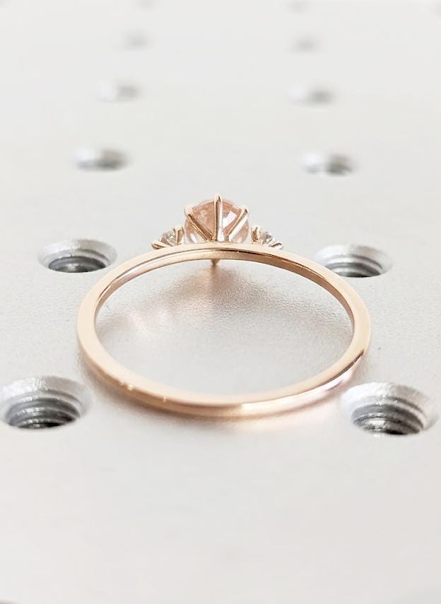 Lab Morganite Engagement Ring, 14K Rose Gold Three Stone Lab Morganite Wedding Ring, Round Cut Peach Birthstone, Women's Anniversary Ring