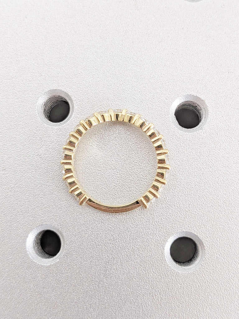 Round Diamond Half Eternity Wedding Ring, 14K Yellow Gold Curved Matching Band, Engagement Stacking Ring