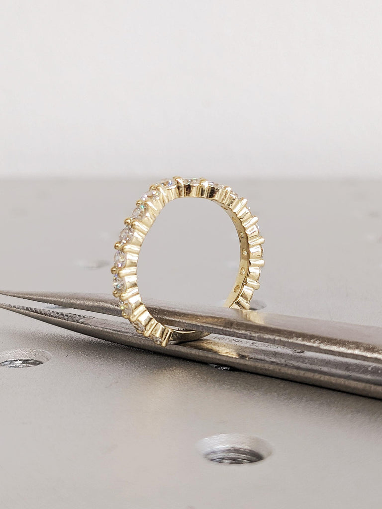 Round Diamond Half Eternity Wedding Ring, 14K Yellow Gold Curved Matching Band, Engagement Stacking Ring