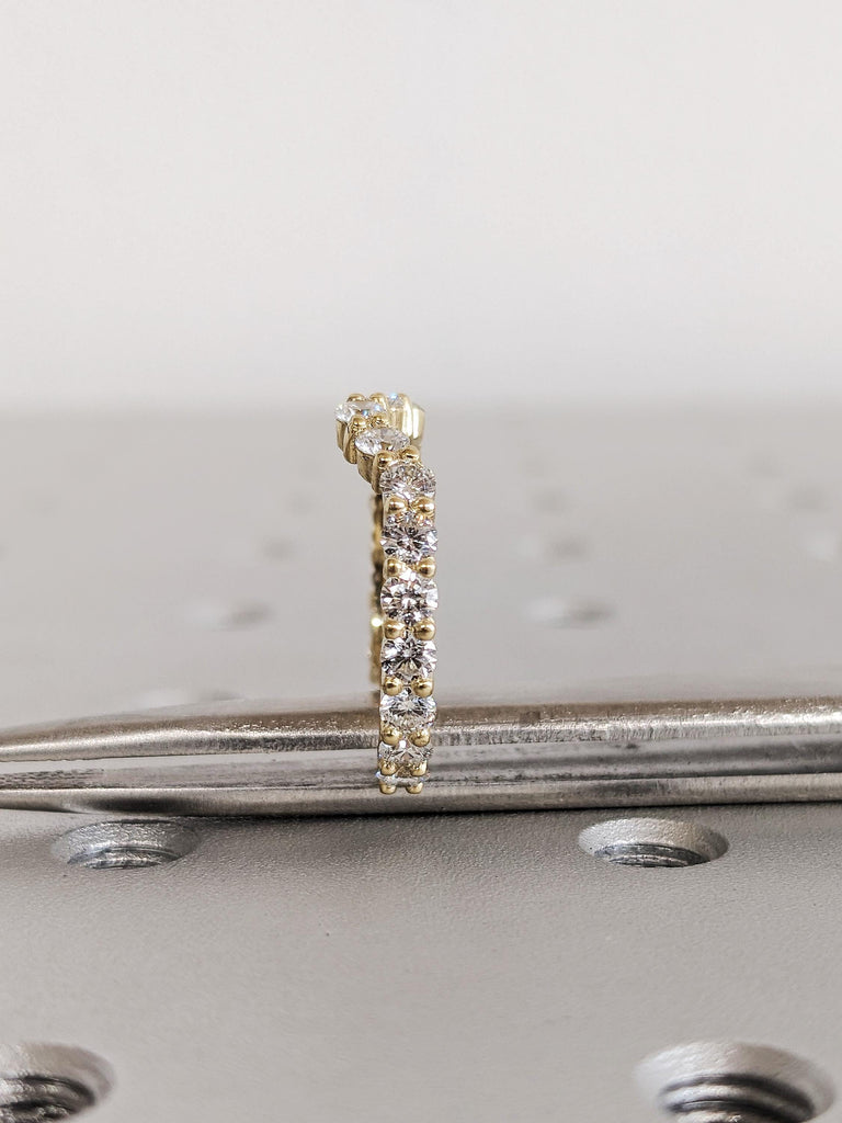 Round Diamond Half Eternity Wedding Ring, 14K Yellow Gold Curved Matching Band, Engagement Stacking Ring