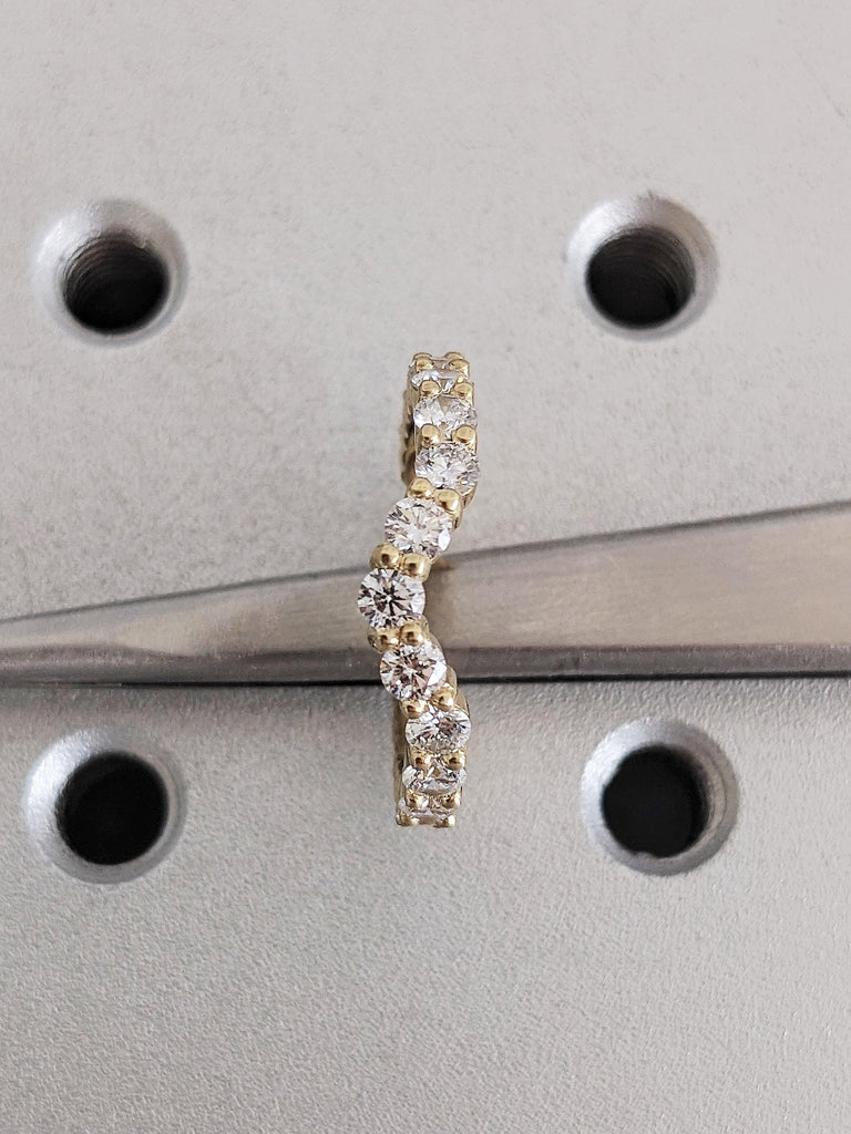 Round Diamond Half Eternity Wedding Ring, 14K Yellow Gold Curved Matching Band, Engagement Stacking Ring