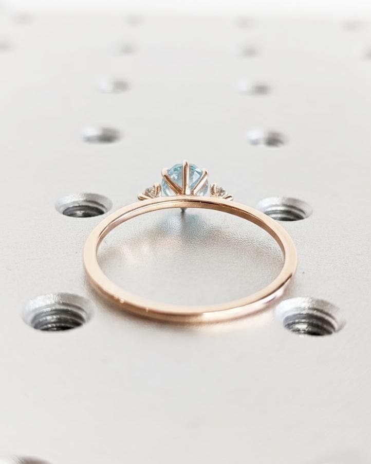 Aquamarine Engagement Ring | Round Cut Aquamarine & Diamond Ring | 14K Rose Gold Three Stone Aquamarine Ring | Custom Ring March Birthstone