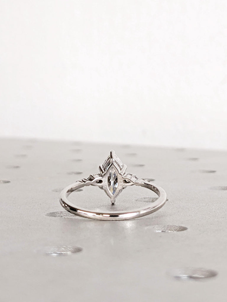 Marquise Cut Moissanite Engagement Ring, 14K White Gold, Diamond Cluster 6 Prongs Wedding Ring, Promise Ring, Bridal Gold Ring Fine Jewelry