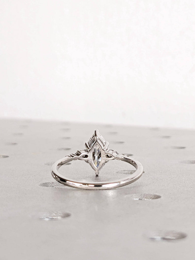 Marquise Cut Certified Lab Diamond Engagement Ring, Unique 14K White Gold Band, Pear Round Side Moissanite Diamond Cluster, Bridal Jewelry