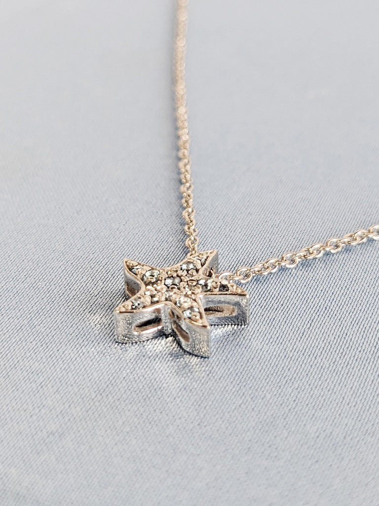 Star Celestial Diamond Pendant, 18K Solid White Gold Round Diamond Necklace, Christmas Gift For Her, Custom Jewelry