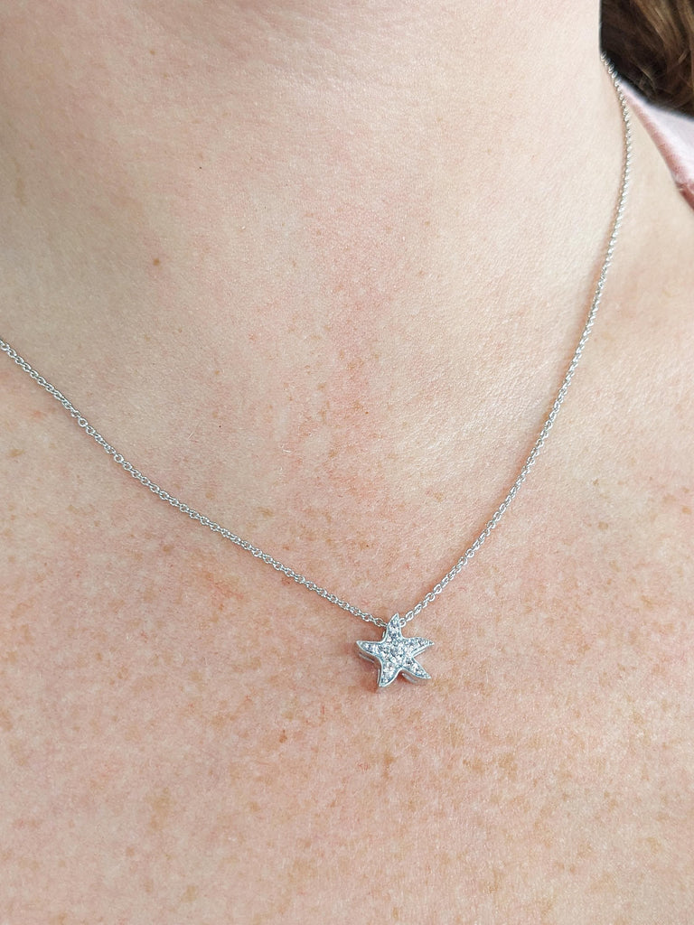 Star Celestial Diamond Pendant, 18K Solid White Gold Round Diamond Necklace, Christmas Gift For Her, Custom Jewelry