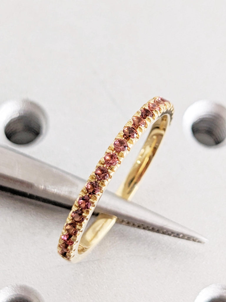 Pink Tourmaline Ring, 18K Yellow Gold Wedding Band, October Birthstone Ring, Gold Matching Ring, Dainty Ring, Personalized Ring, Womens Ring