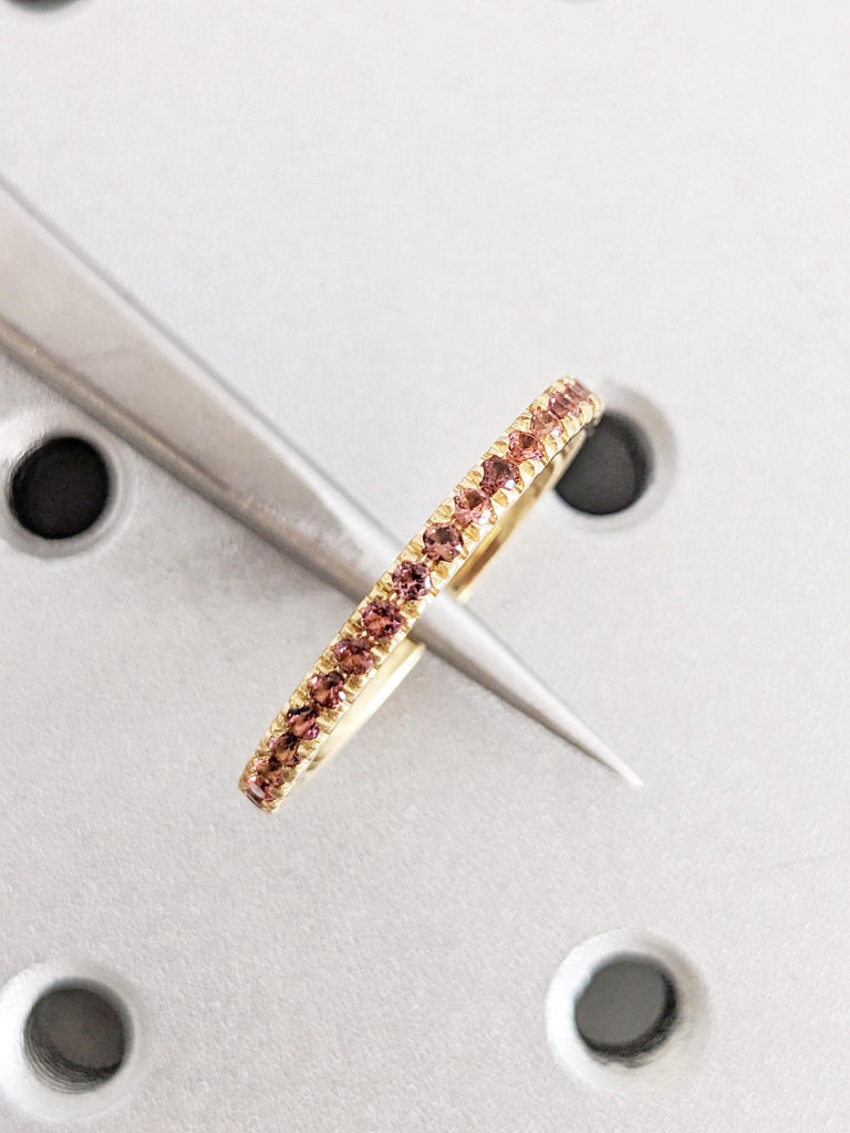 Pink Tourmaline Ring, 18K Yellow Gold Wedding Band, October Birthstone Ring, Gold Matching Ring, Dainty Ring, Personalized Ring, Womens Ring