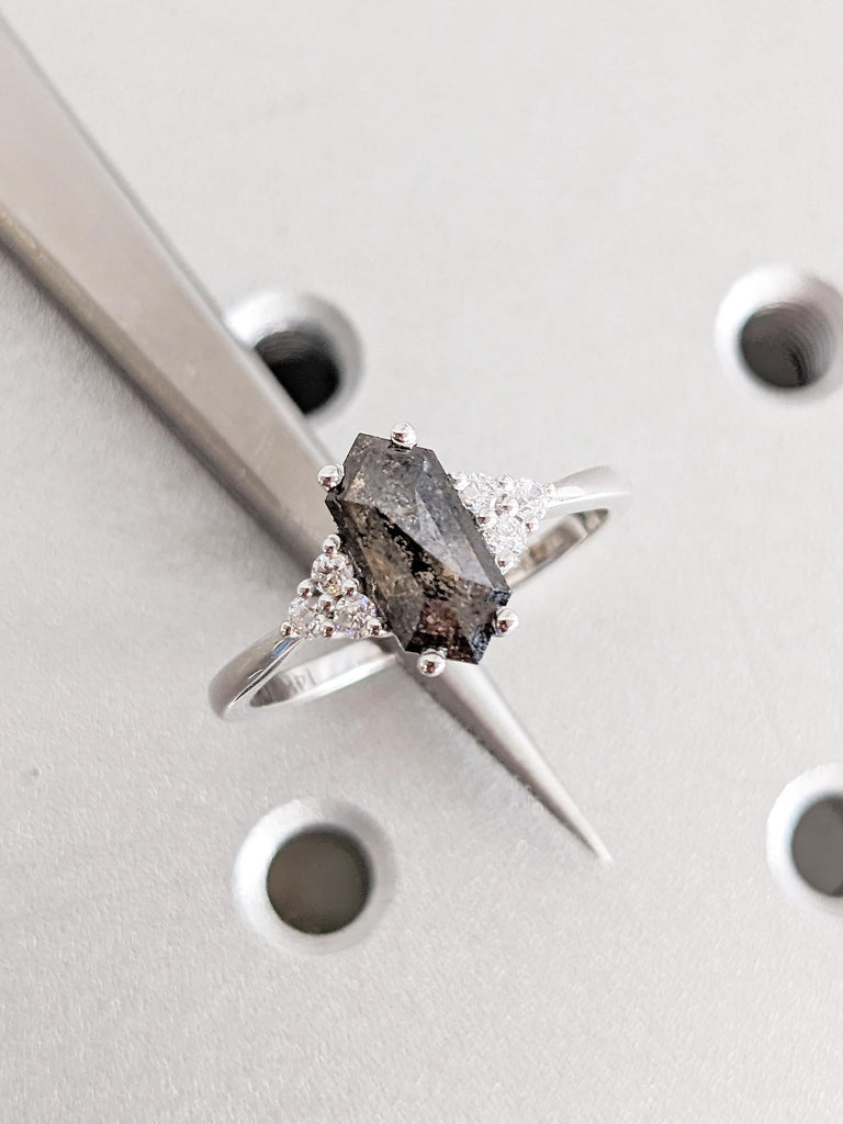 14k White Gold Salt and Pepper Diamond Ring