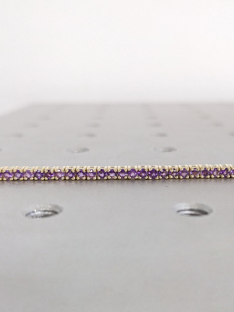 14k 18k Solid Gold Tennis Bracelet | Natural Amethyst Purple Gemstone Dainty Bracelet | February Birthstone Gift for Her or Him