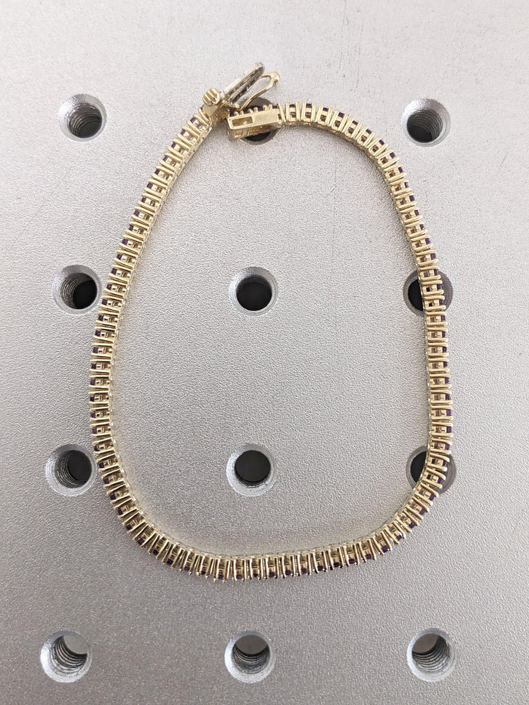 14k 18k Solid Gold Tennis Bracelet | Natural Amethyst Purple Gemstone Dainty Bracelet | February Birthstone Gift for Her or Him