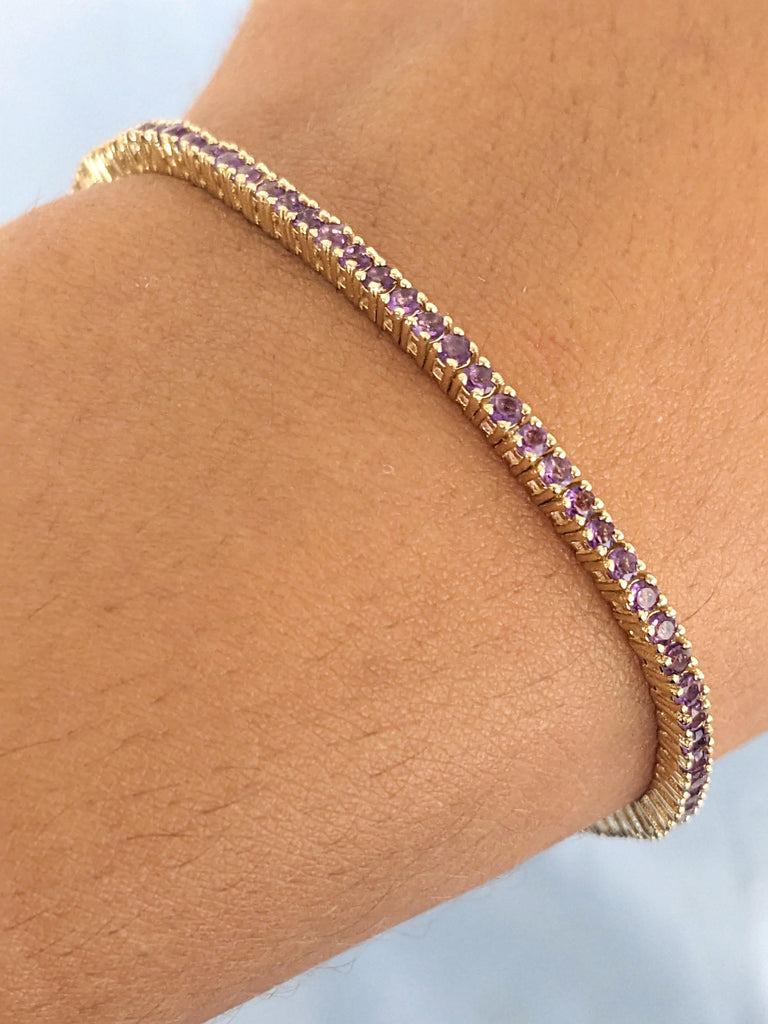 2MM Tennis Bracelet | 14k Yellow Gold Purple Gemstone Tennis Bracelet