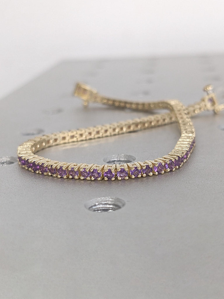 14k 18k Solid Gold Tennis Bracelet | Natural Amethyst Purple Gemstone Dainty Bracelet | February Birthstone Gift for Her or Him