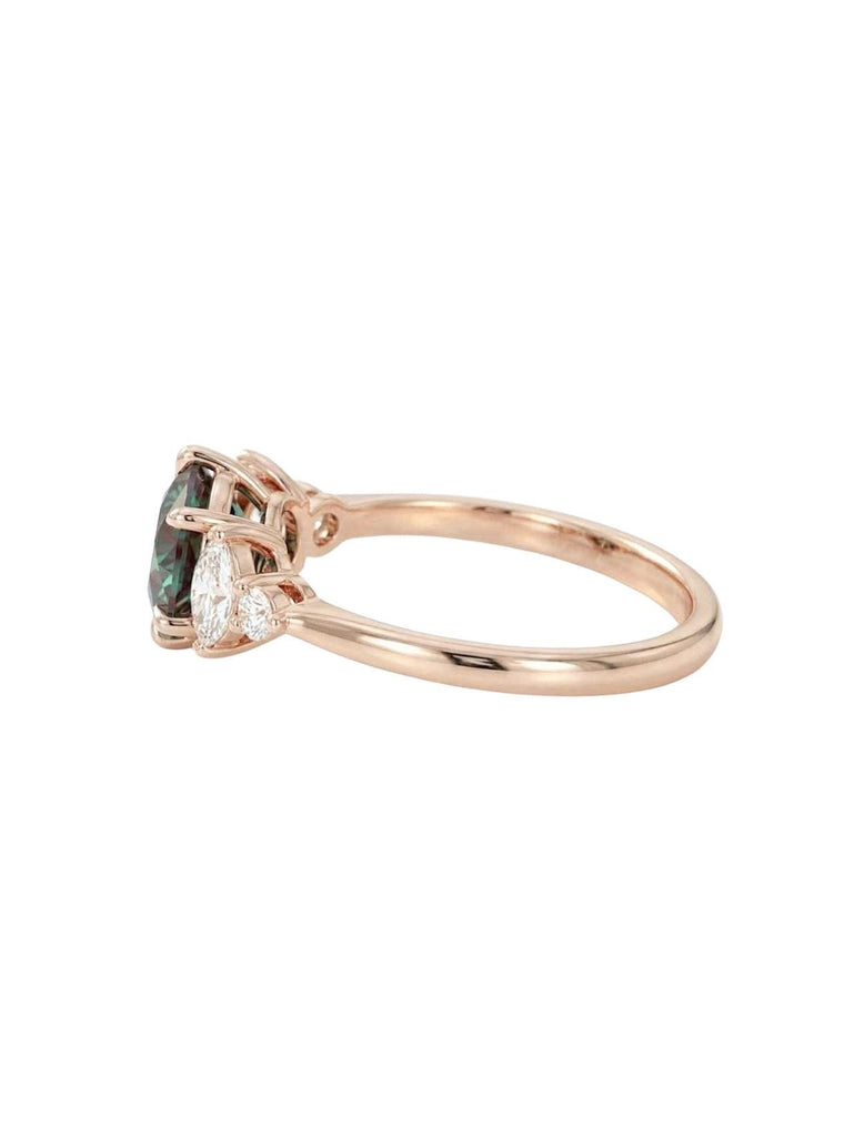 Round Peacock Sapphire Engagement Ring, 14K Rose Gold Ring, Art Deco Ring, Green Sapphire Gemstone Ring, Rose Gold Ring, Birthstone Jewelry image #4