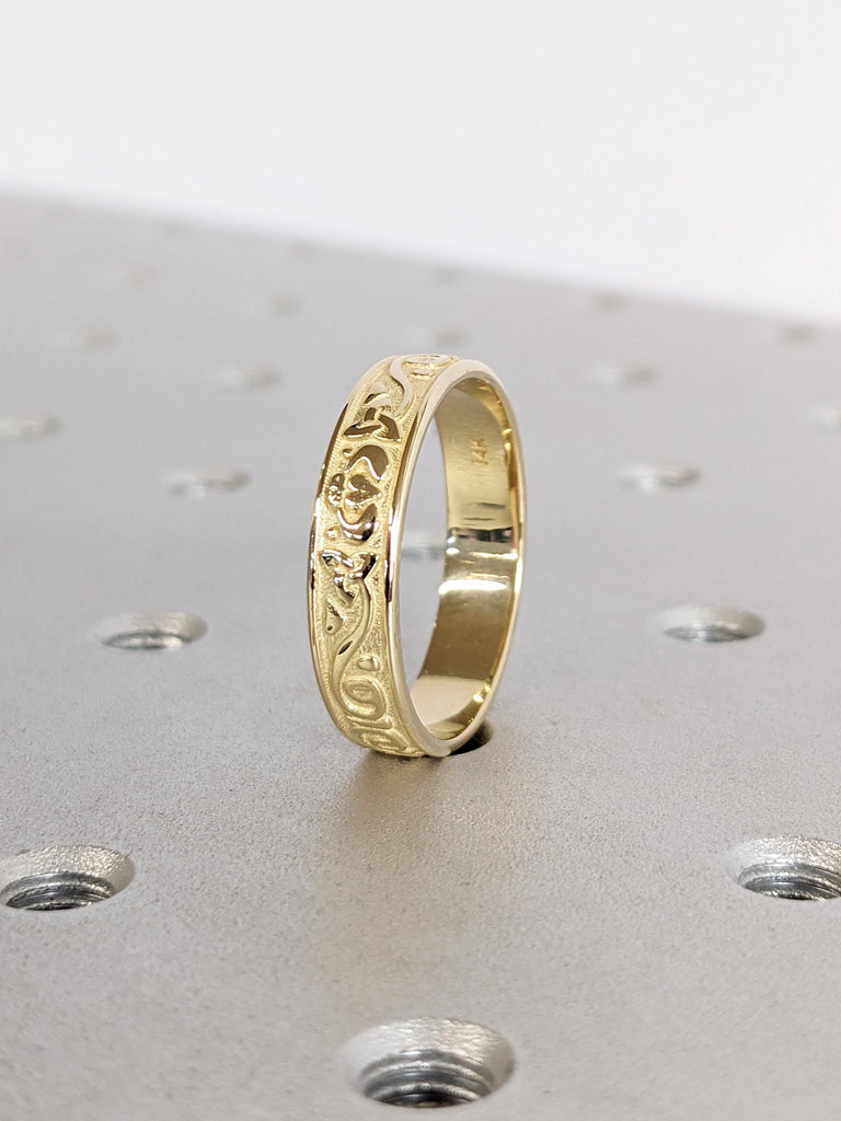 Gold Celtic Claddagh Wedding Band, 14K Yellow Gold Trinity Knot Ring, Smooth Rounded Men's Engagement