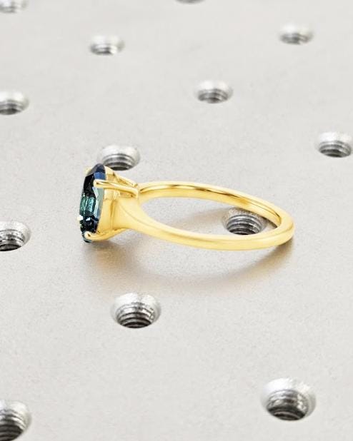 Montana Sapphire Ring | Teal Sapphire Solitaire Ring | Peacock Sapphire Oval Engagement Ring | Solid Gold Gemstone Ring | Tapered Shank Ring image #3
