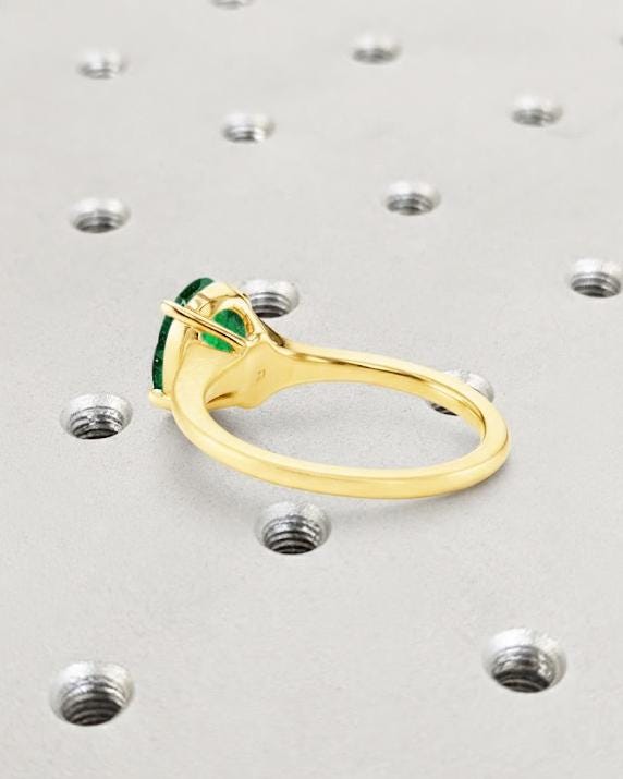 Oval Emerald Ring | Solitaire Lab Emerald Engagement Ring | Solid Gold Green Gemstone Ring | May Birthstone Promise Ring Gift | Tapered Ring image #3