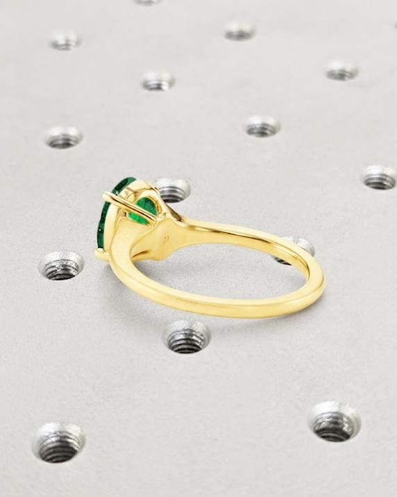 Oval Emerald Engagement Ring, Lab Simulated Emerald Solitaire, 14K Solid Gold Green Gemstone Promise Ring, Tapered Shank image #4