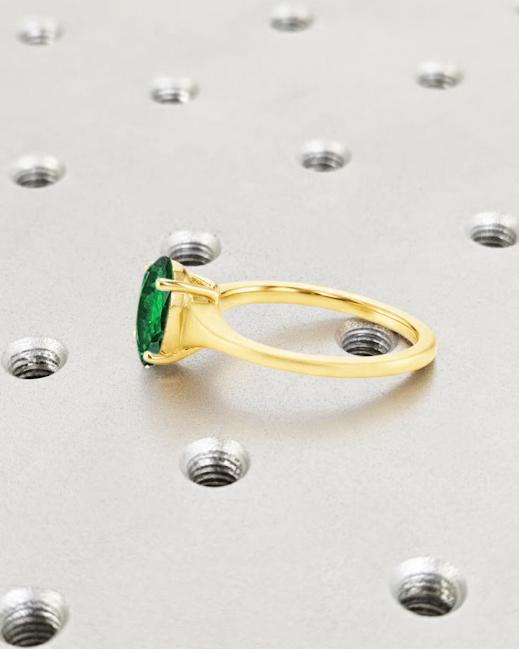 Oval Emerald Ring | Solitaire Lab Emerald Engagement Ring | Solid Gold Green Gemstone Ring | May Birthstone Promise Ring Gift | Tapered Ring image #4