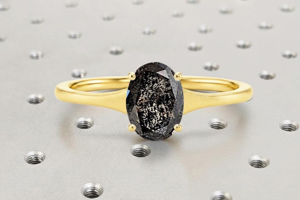Oval Engagement Ring - Oval Salt and Pepper Diamond Ring - Grey Diamond Ring - Reverse Tapered Ring - Tapered Shank Ring - Gold Promise Ring image #2