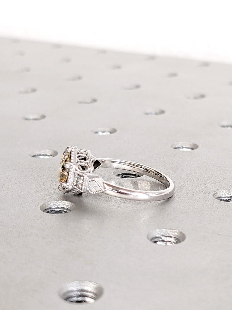 0.5-4ct Round Cut Moissanite Engagement Rings, 14K/18K Gold Vintage Yellow Moissanite Ring, White Gold Milgrain Wedding Band, Bridal Jewelry