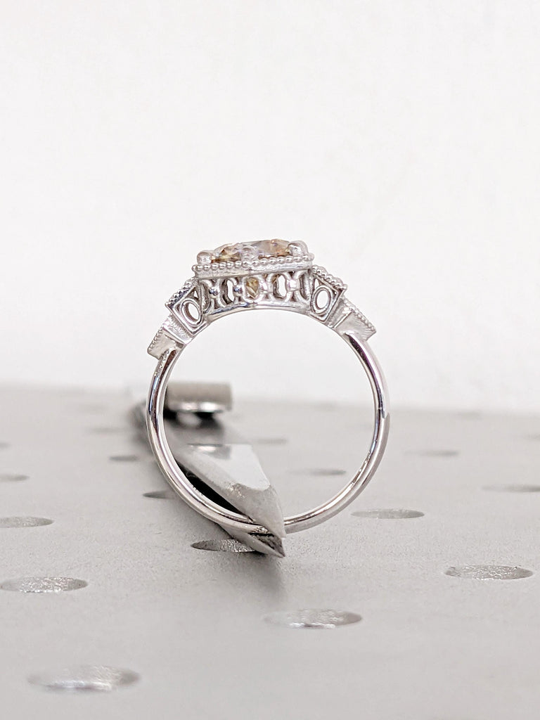 0.5-4ct Round Cut Moissanite Engagement Rings, 14K/18K Gold Vintage Yellow Moissanite Ring, White Gold Milgrain Wedding Band, Bridal Jewelry