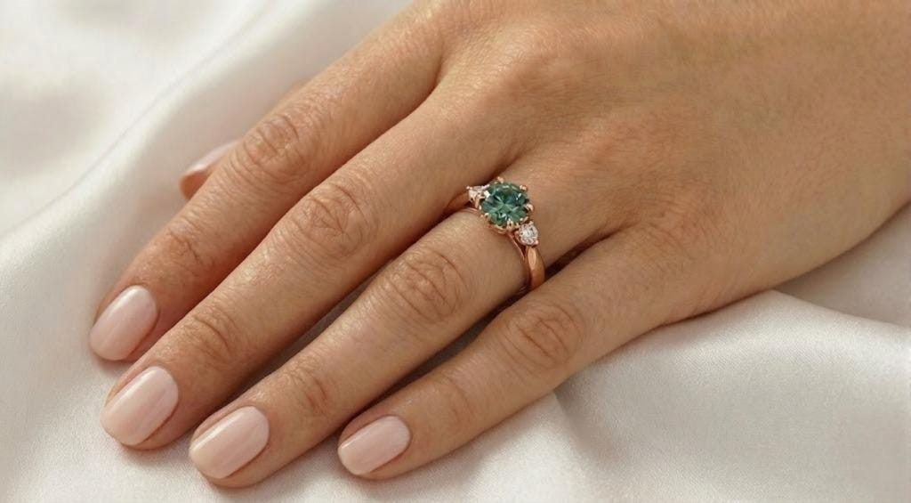 0.5 Carat Natural Peacock Sapphire and Diamond Engagement Ring | 14k 18k Rose Gold Rings for Women