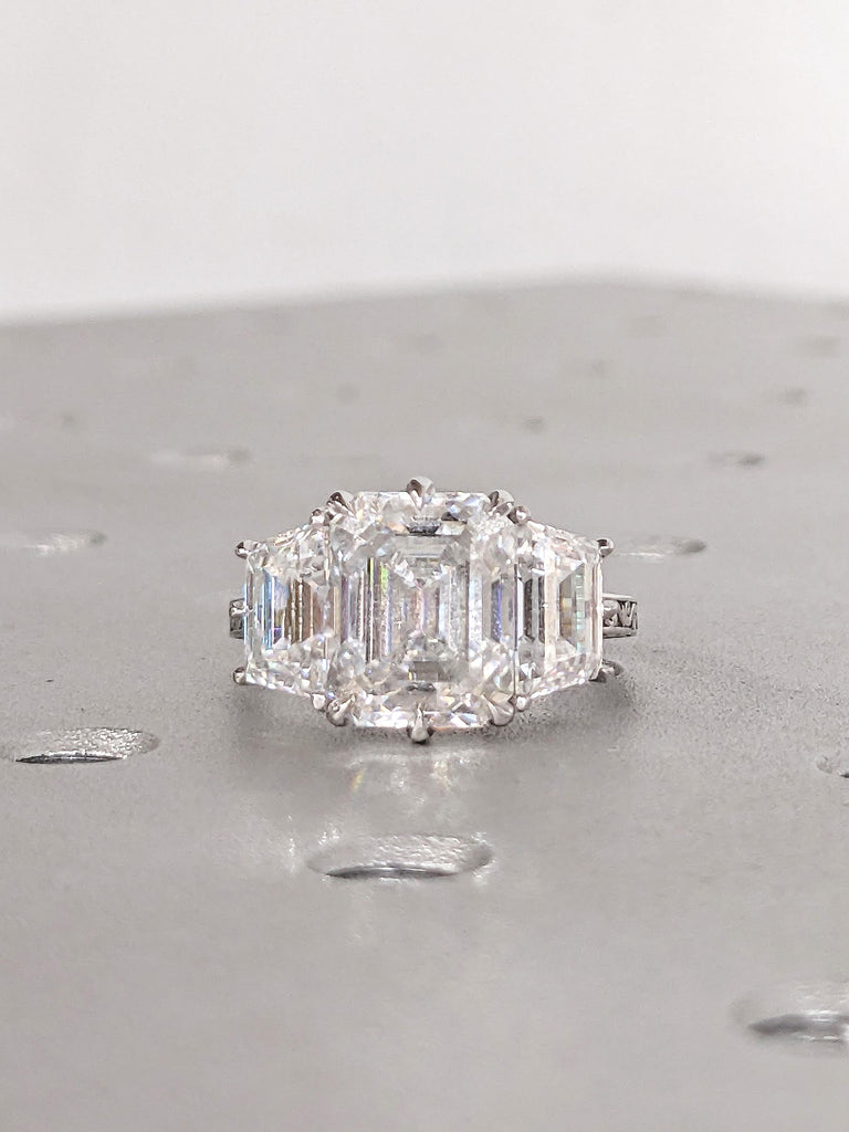 Lab Grown Diamond Engagement Ring, Trapezoid, Emerald Cut Three Stone Ring, Art Deco 14k White Gold Wedding Rings, Personalized Jewelry image #12