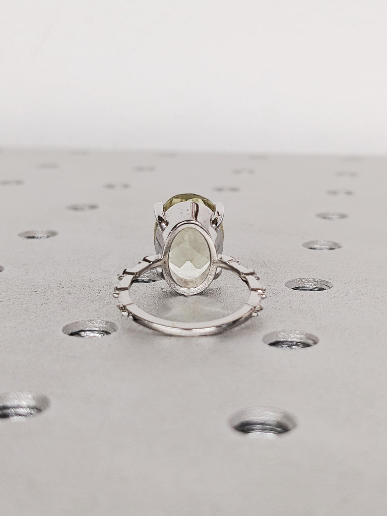 5ct Oval Lemon Quartz Engagement Ring, 14K Gold light Yellow Statement Ring, Diamond Half Eternity Band