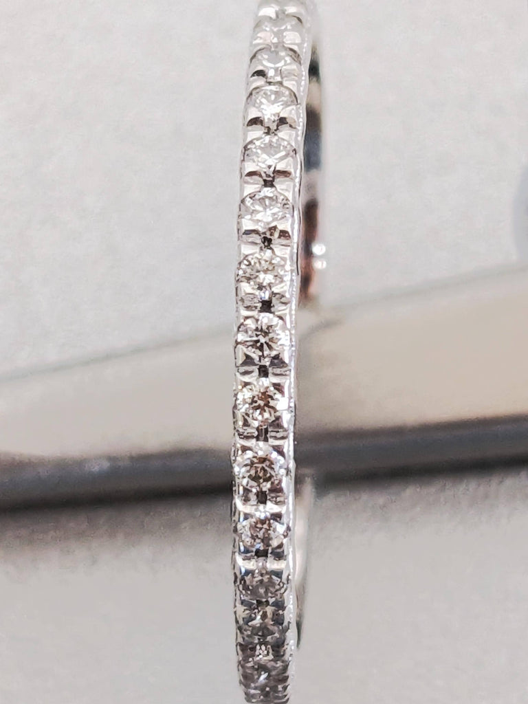 18K White Gold French Pave Diamond Wedding Band, Dainty Diamond Matching Engagement Ring, Stackable Jewelry