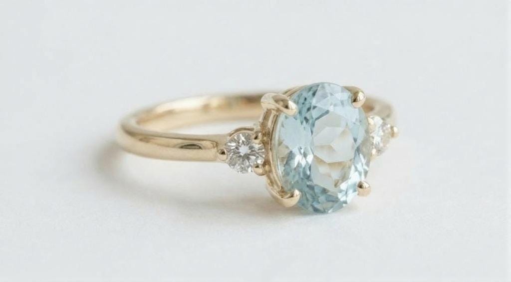 Oval Aquamarine Dainty Ring | 14k Gold Lab Aquamarine Minimalist Engagement Ring | March Birthstone Ring | Delicate Ring Gift for Her image #4