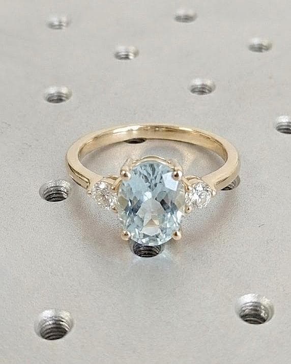 2 Carat Oval Aquamarine Dainty Ring | 14k Gold Lab Aquamarine Minimalist Engagement Ring | March Birthstone Ring | Delicate Ring Gift for Her