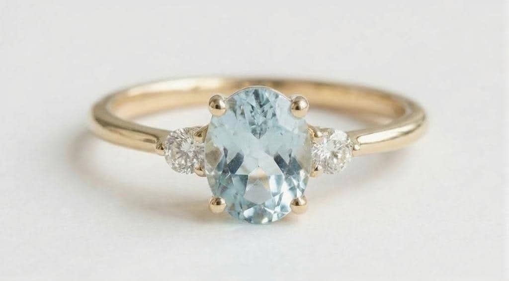 Oval Aquamarine Dainty Ring | 14k Gold Lab Aquamarine Minimalist Engagement Ring | March Birthstone Ring | Delicate Ring Gift for Her image #3