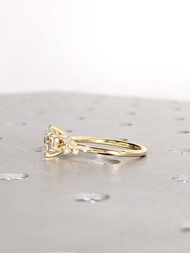 VVS Moissanite Engagement Ring: 14K Yellow Gold, Snowdrift Round Moissanite Diamond Cluster image #4