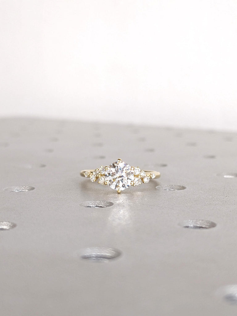 Moissanite Engagement Ring, Snowdrift Round Moissanite Diamond Cluster Ring, 14K Yellow Gold Rings For Woman, Wedding Rings, Statement Rings
