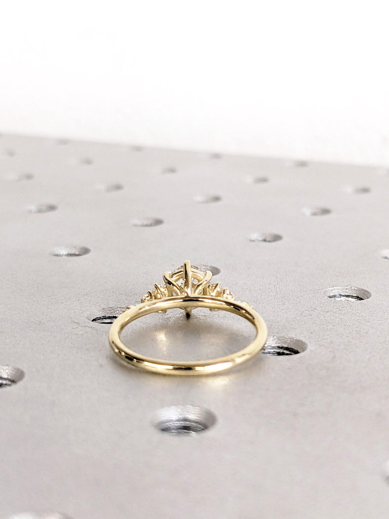 VVS Moissanite Engagement Ring: 14K Yellow Gold, Snowdrift Round Moissanite Diamond Cluster image #5